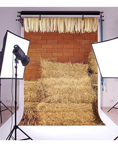 Yeele 3x5ft Rustic Haystacks Background for Photography - Countryside Hay Bales Straw Hayrick Brick Wall Photo Backdrop Autumn Harvest Festival Boy Kids Adult Portrait Shoots Props