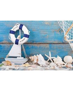Yeele 7x5ft Blue Wooden Splint Board Sailor Backdrop Nautical Anchor Starfish Fishnet Seashell Photography Background Life Buoy Shell Boat Baby Portrait Photo Shoot Studio Prop Video Drape Wallpaper