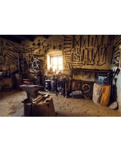 Yeele 8x6ft Background for Photography Vintage Traditional Smithy Workshop Interior Backdrop Anvil Blacksmith Shop Rural Smithy Adult Man Photo Booth Shoot Vinyl Studio Props