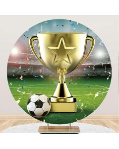 Yeele 6.5x6.5ft Football Champion Round Backdrop Soccer Stadium Championship Trophy Grass Field Lawn Turf Photography Background for Boys Birthday Party Banner Decoration Cake Table Photo Booth Prop