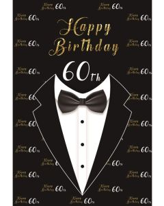 Yeele 6x8ft Vinyl Happy 60Th Birthday Party Backdrop for Photography Gentleman Tuxedo Clothes Necktie Suit Bow Tie Dress Background Party Banner Decoration Father Man Photo Booth Shoot Studio Props