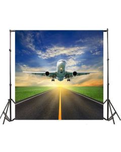 Yeele 5x5ft Aerodrome Aeroplane Flight Photography Background Vinyl Aviation Runway Plane Take-Off Blue Sky White Cloud Fly Travel Photo Backdrops Holiday Traveling Photo Shoot Studio Props
