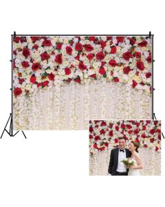 Red White Roses Flowers Wall Photography Backdrop,Yeele 7x5ft Wedding Shower Photo Background,Anniversary Bridal Shower Wedding Reception Birthday Party Dessert Table Decorations Banner Shoot Props